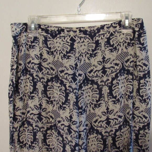Solitaire Lounge Wide Leg Pull On Pants Womens Large Blue Floral Casual Boho - Picture 1 of 7